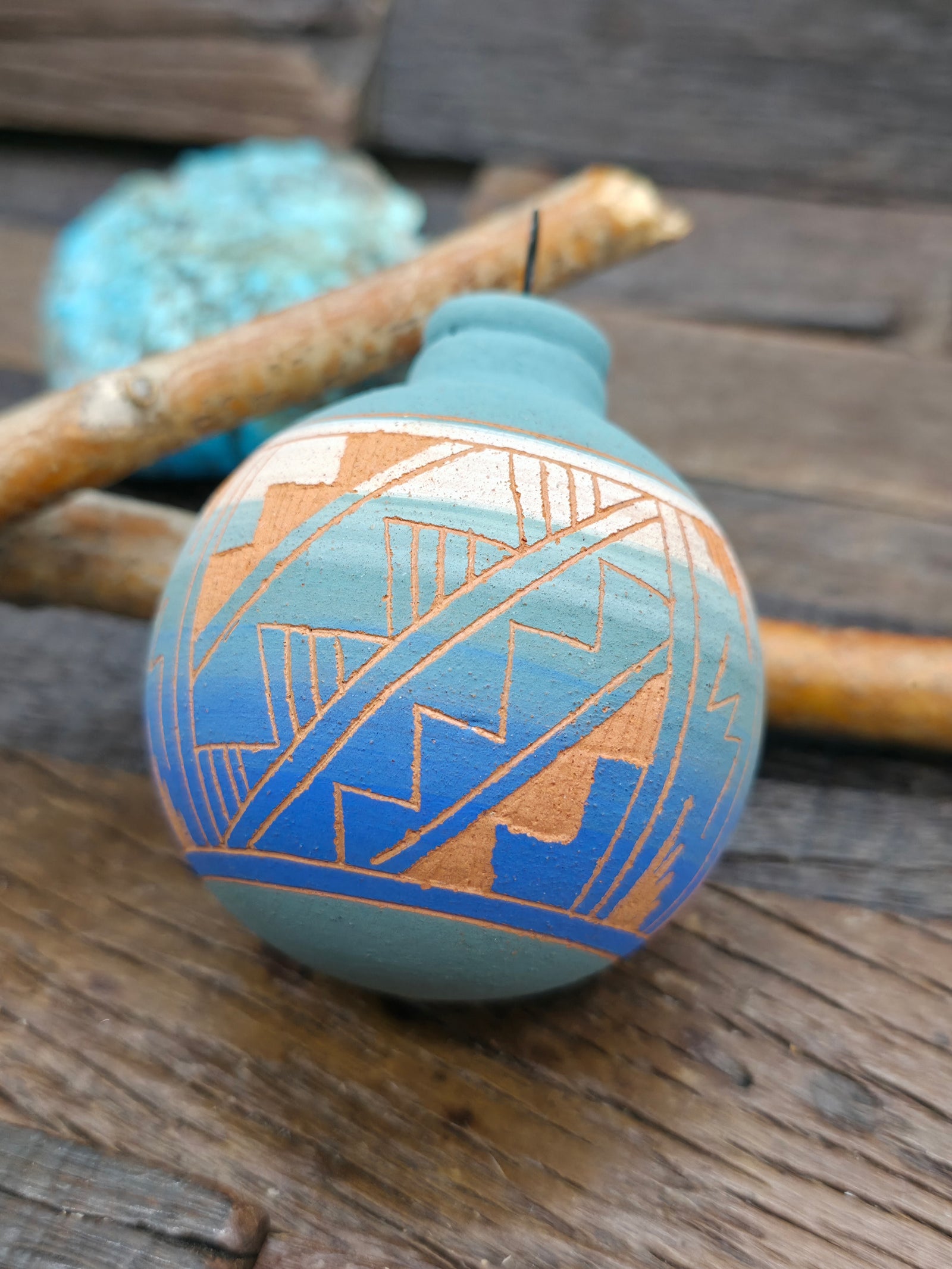 Navajo Etched Christmas Ornament Bauble by Viveca Tsosie - Green