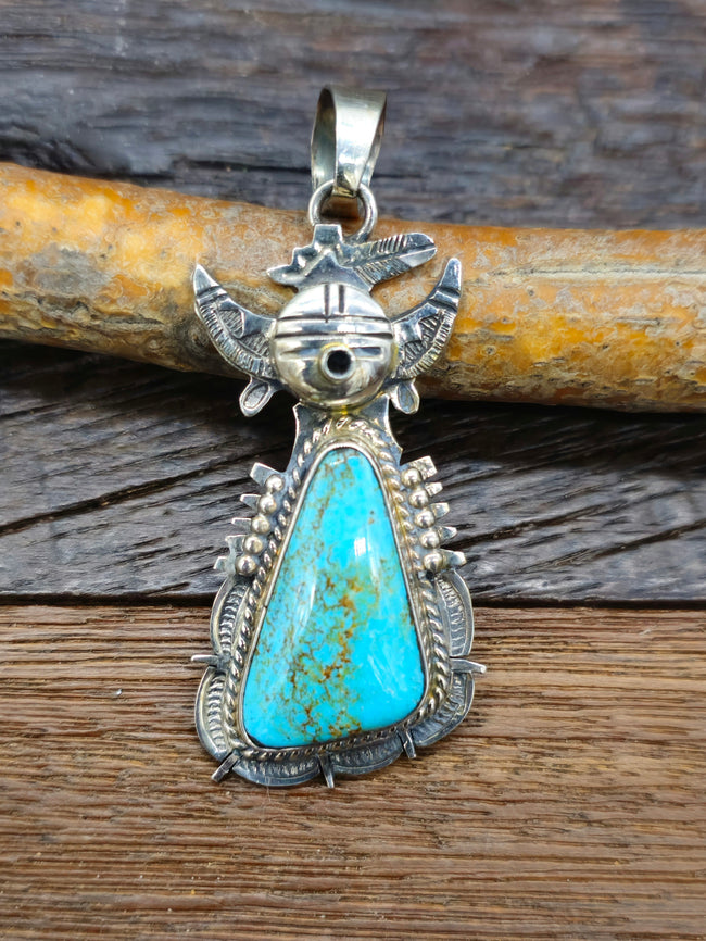 Turquoise Sterling Silver Kachina Pendant by Bennie Ration