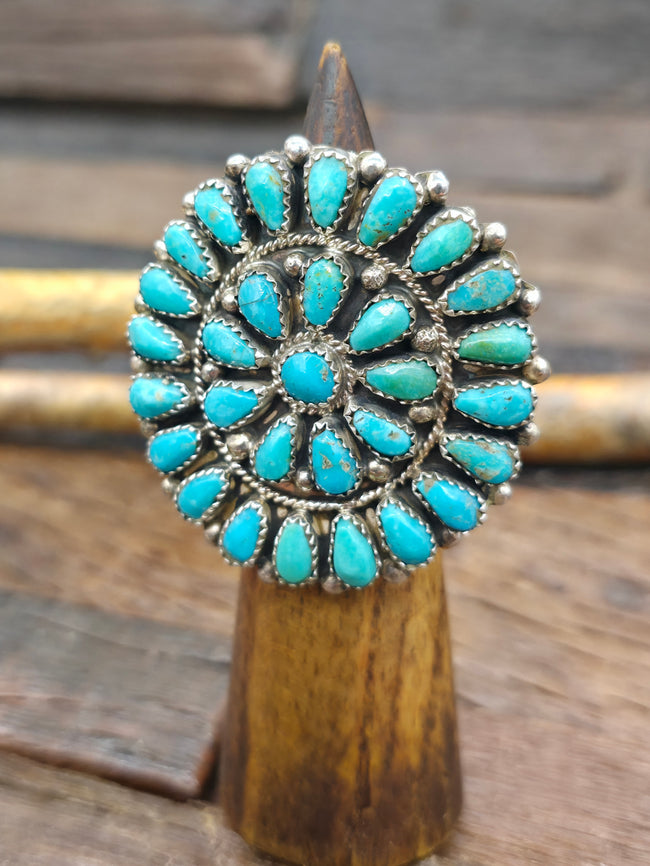 Sterling Silver Turquoise Cluster Ring by Eunise Wilson - Adjustable