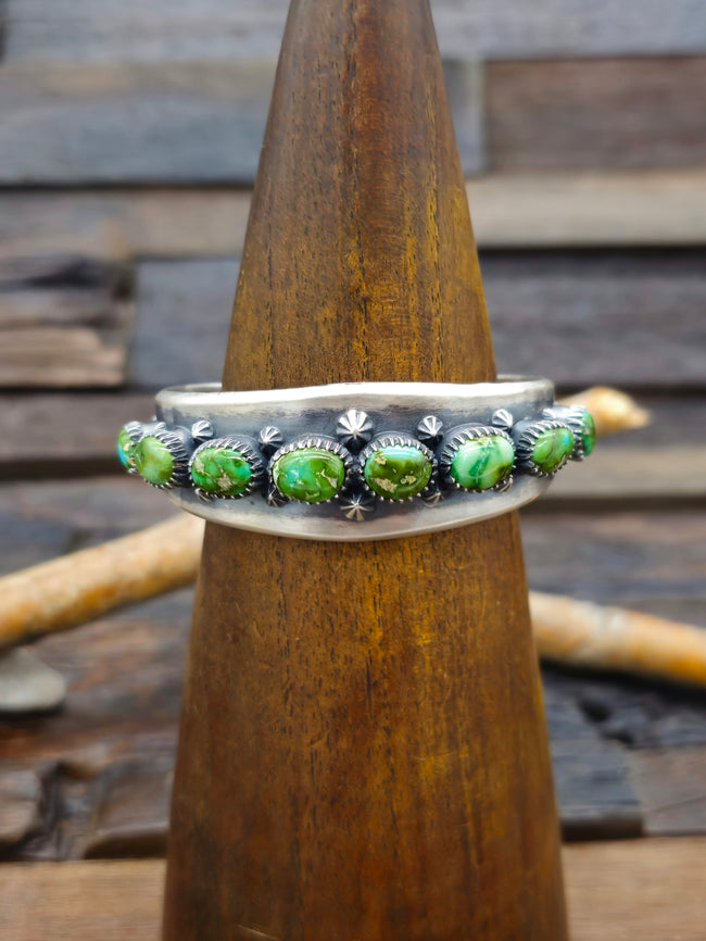 Sonoran Turquoise Stamped Sterling Silver Bracelet by Derrick Gordon - 6 in.