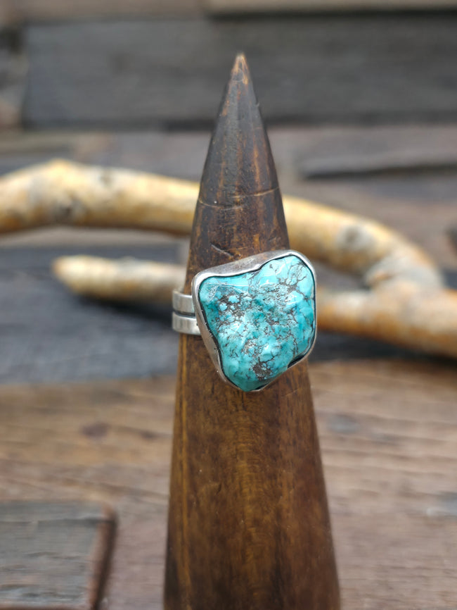 Sterling Silver Morenci Turquoise Nugget Ring by Jacob Troncosa - Size 11