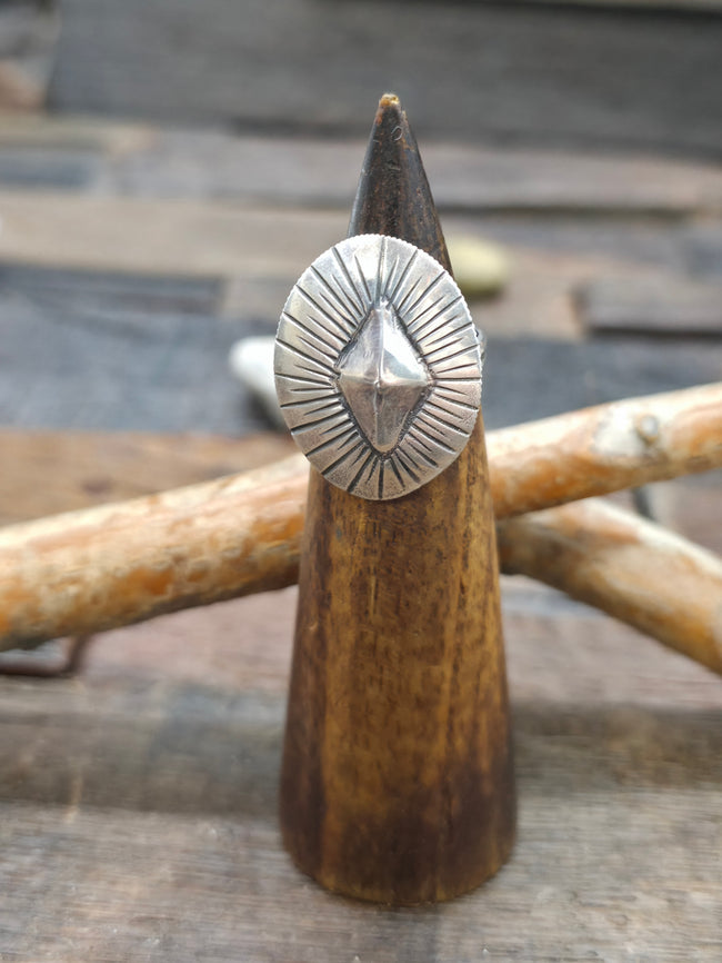 Oval Stamped Coin Silver Ring - Size 6 - STAMP WORK VARIES