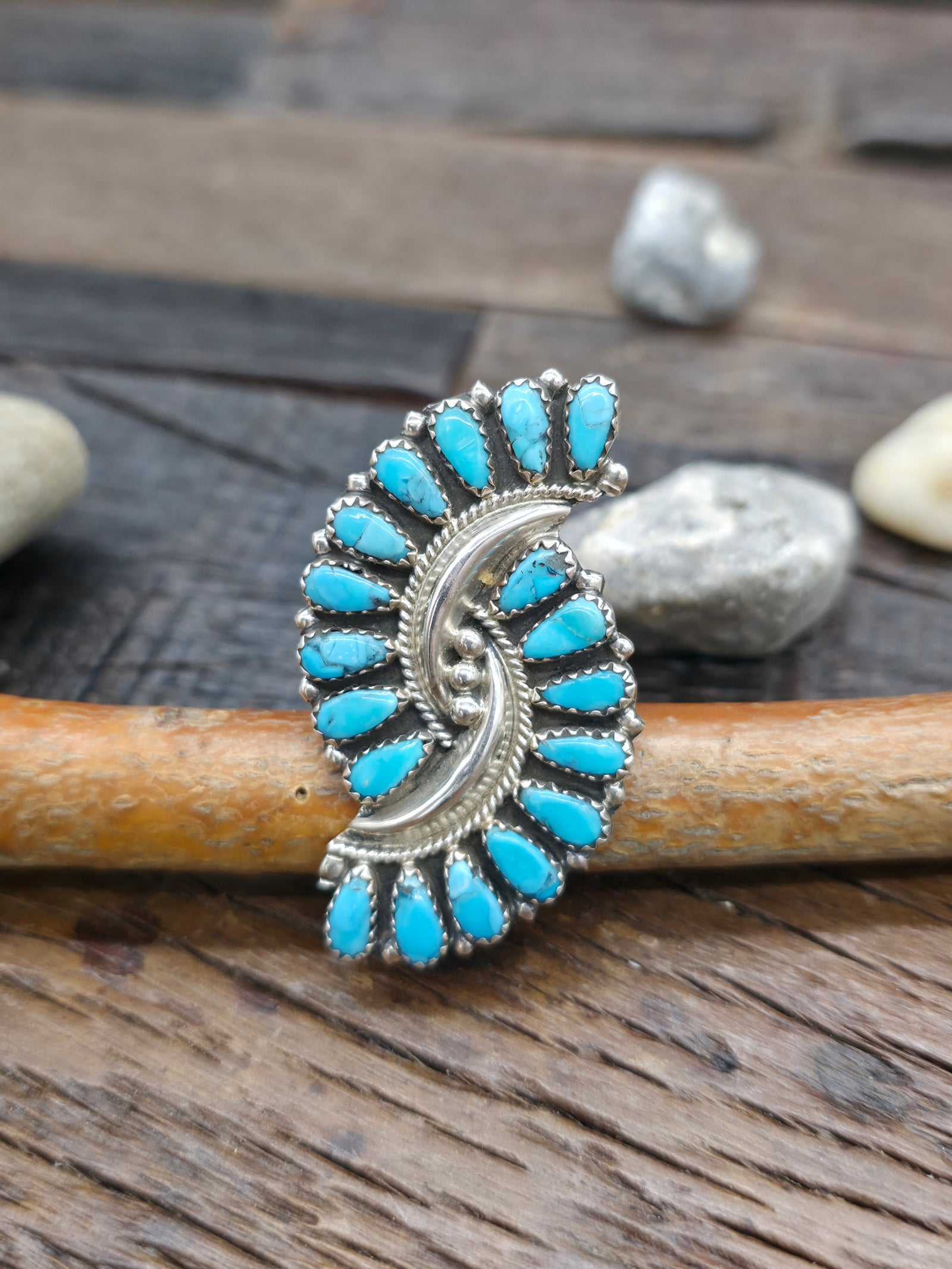 Turquoise and Sterling Silver Cluster Ring by Zeita Begay - Size 9 1/2