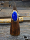 High-Shine Sterling Silver Lapis Lazuli Oval Ring by L. Yazzie Size 10
