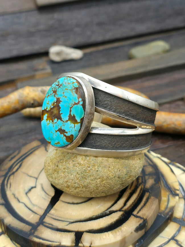 Cast Sterling Silver Turquoise Cuff - 6 1/2 in.