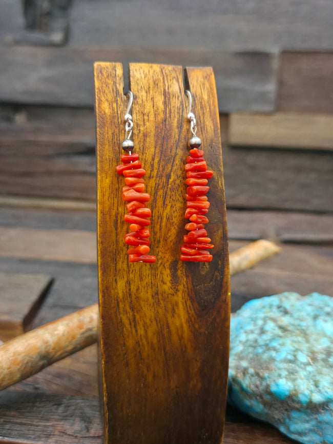 Branch Coral Earrings with Sterling Silver Bead - 2 1/4 in.