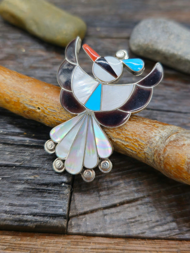Sterling Silver Thunderbird Inlay Pin/Pendant by Leagus Ahiyite