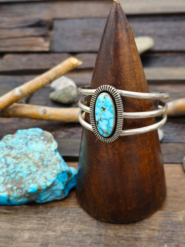 Sterling Silver Kingman Turquoise Cuff by Philbert Secatero - 6 1/2 in.