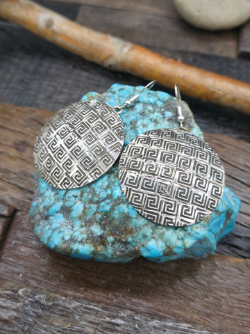 Sterling Silver Turquoise Inlay Round Post Earrings by Lynelle Johnson - 1 in. Diameter