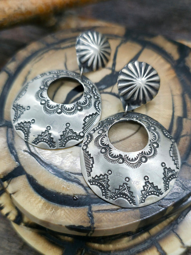 Sterling Silver Stamped Earrings by Vincent Platero