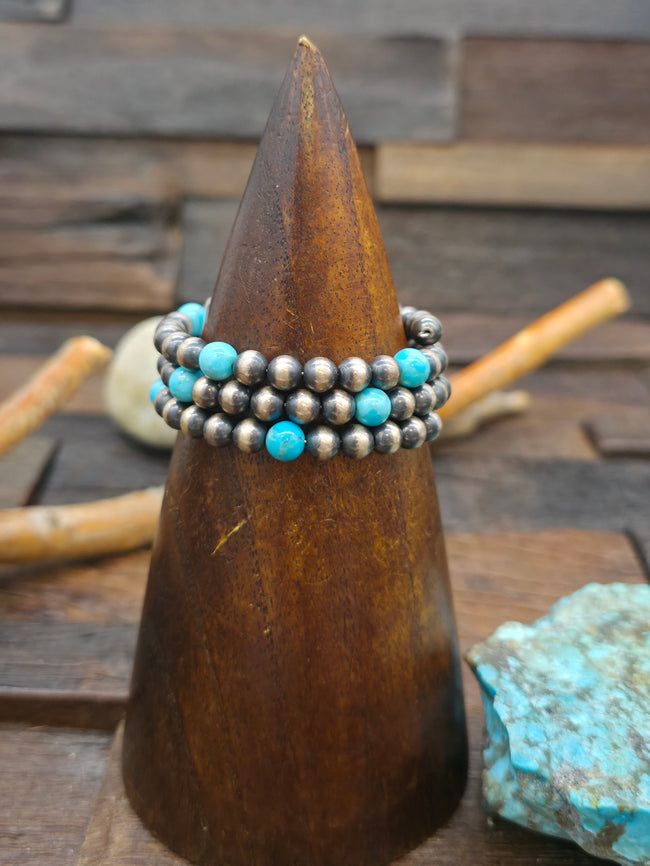 Turquoise and Sterling Silver Bead Wrap Bracelet