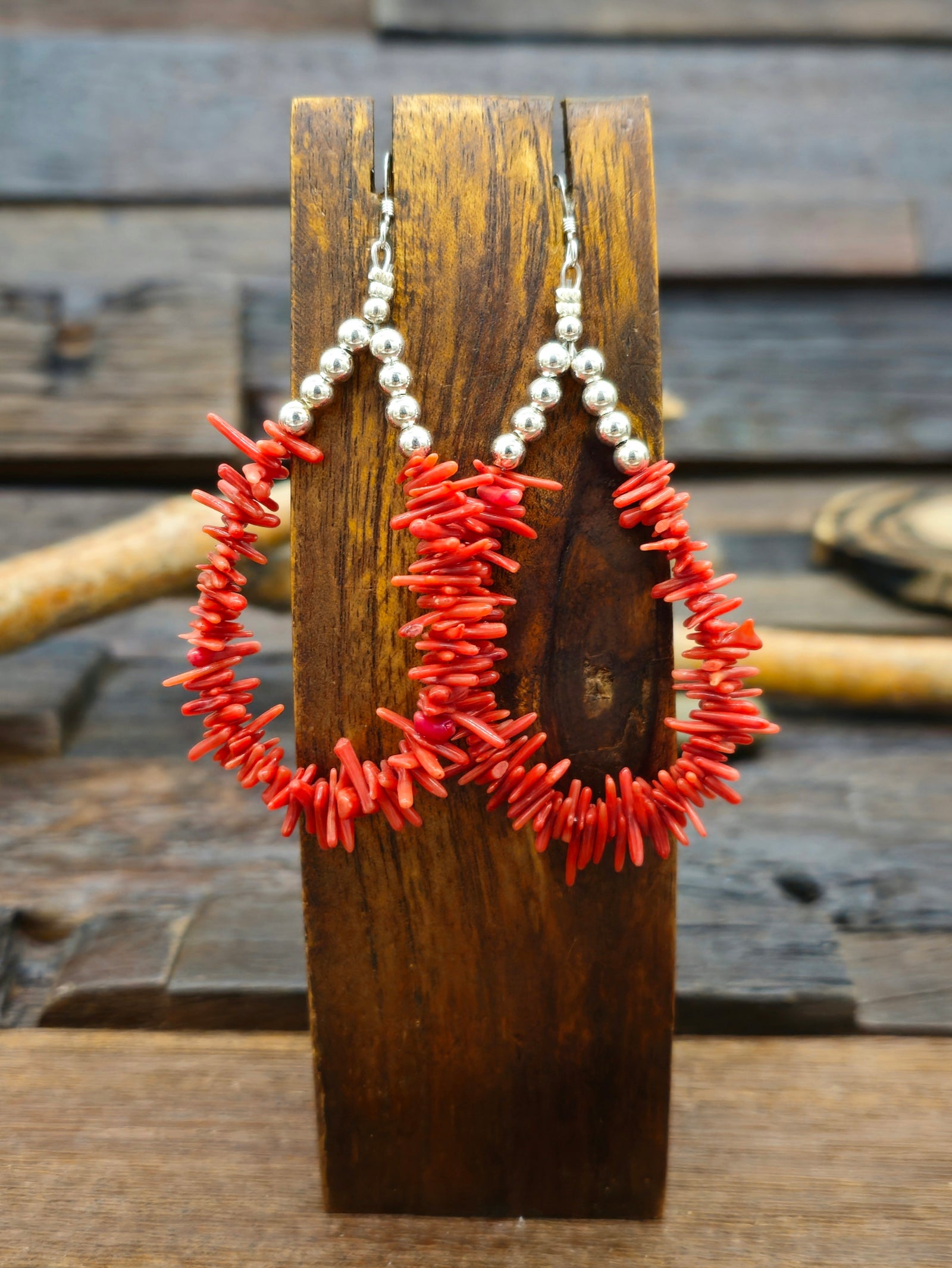 Sterling Silver and Branch Coral Jacla Loop Earrings