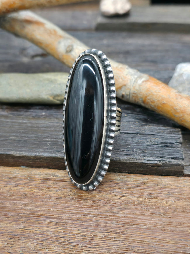 Sterling Silver Onyx Statement Ring by Nila Johnson - Adjustable