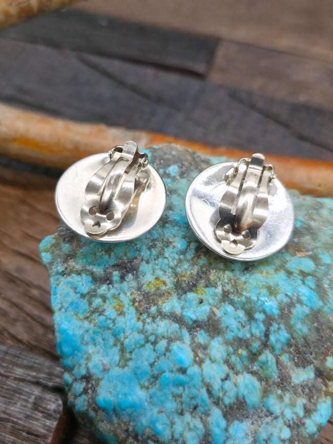 Clip Sterling Silver Button Earrings by Arnold Blackgoat - 7/8 in.