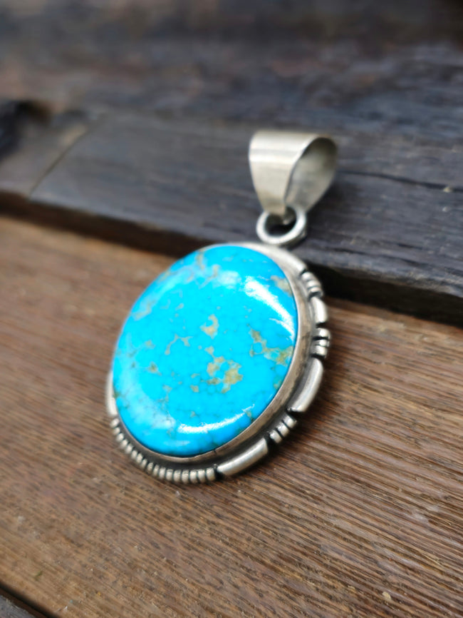 Sterling Silver Lone Mountain Turquoise Pendant by Richard Jim