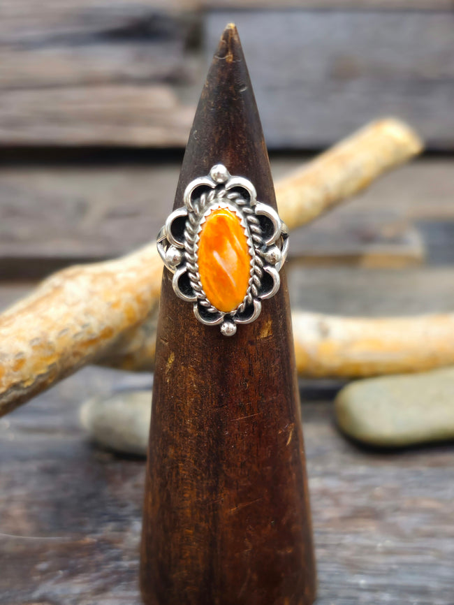 Sterling Silver and Orange Spiny Oyster Ring by Priscilla Smith- Size 6 1/2