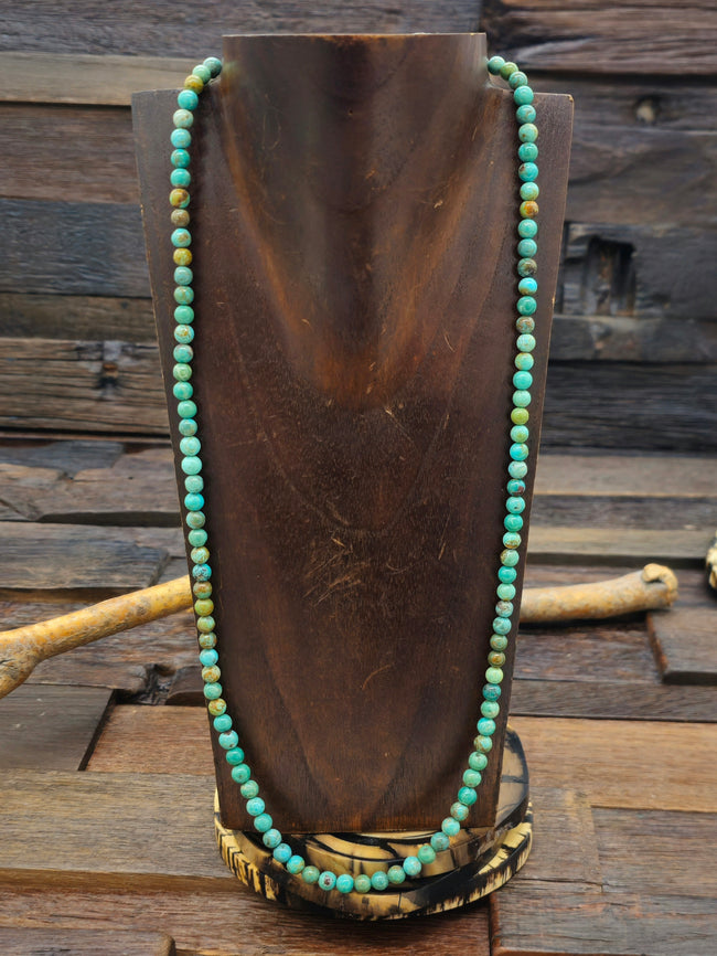 Green Turquoise Spherical Bead Necklace - 26 in