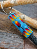 Beadwork Keychain - Blue with Orange Feather Design