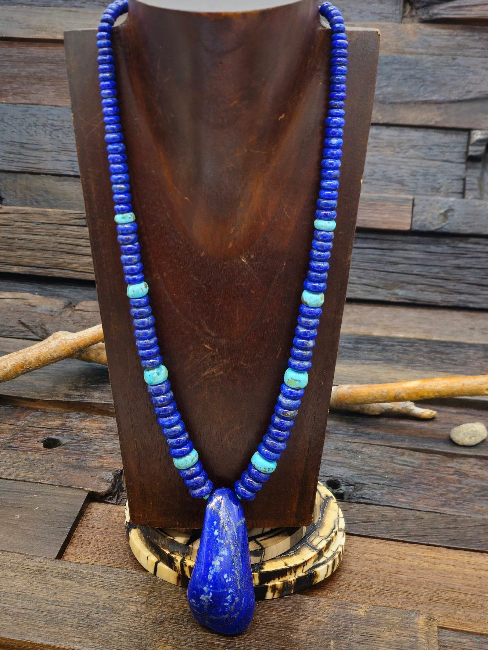 Lapis and Turquoise Bead Necklace by Lupe Lovato- 23 in.