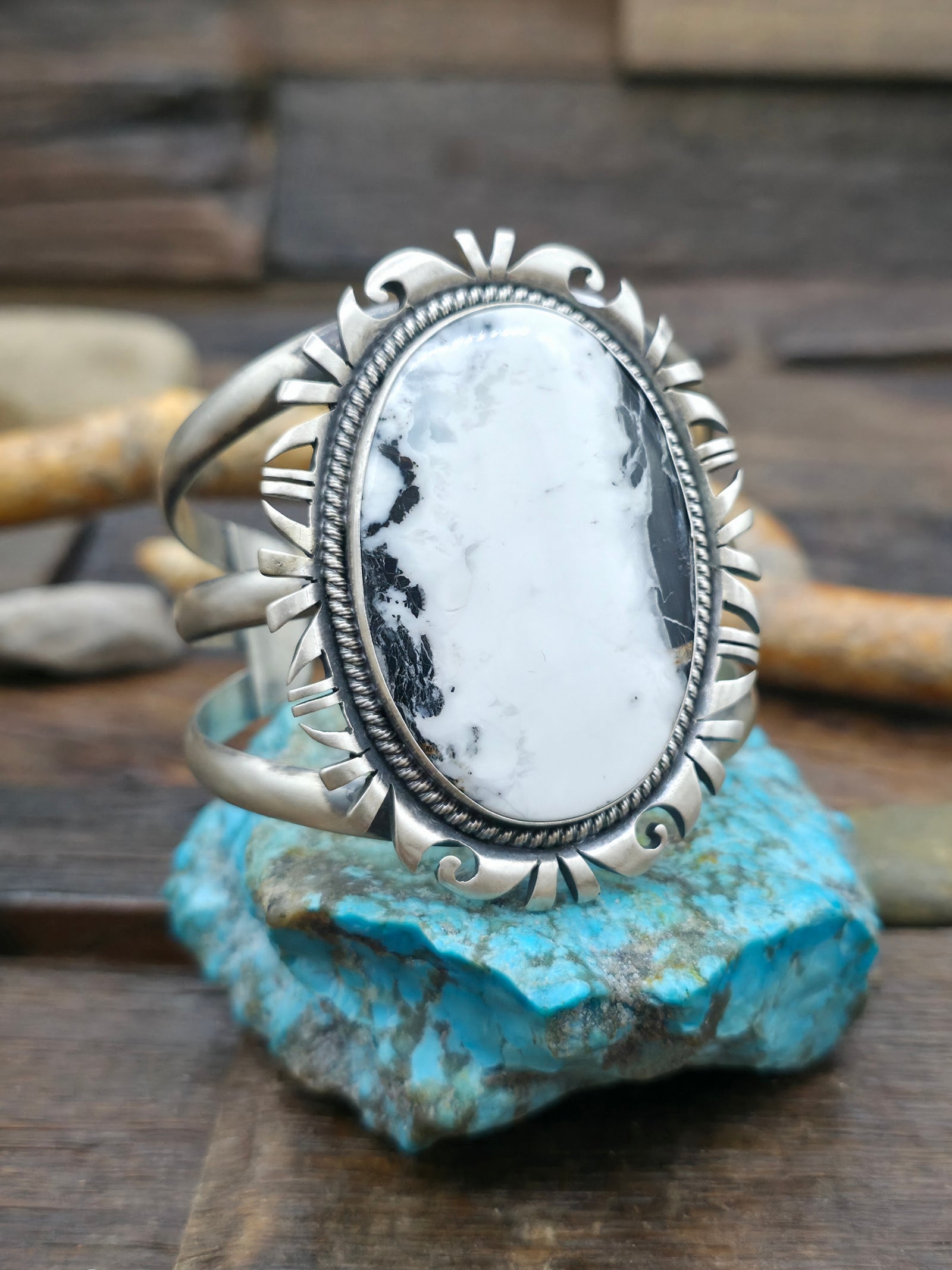 White Buffalo Sterling Silver Cuff Bracelet by Paul Livingston - 6 1/2 in with Gap