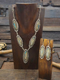 Blue Gem Boulder Turquoise Lariat Necklace and Earring Set by Rosella Paxton - 20 in.