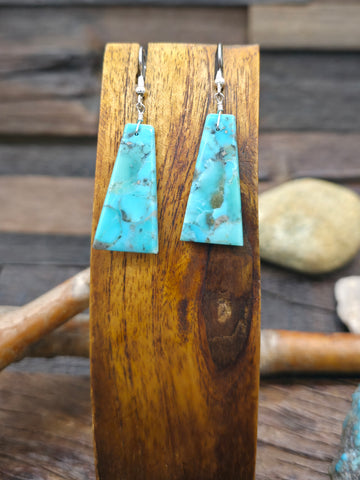 Orange Spiny Oyster and Turquoise Earrings by Jesus Espino - Rounded Bottom - 2 1/2 in. by 3/8 in.