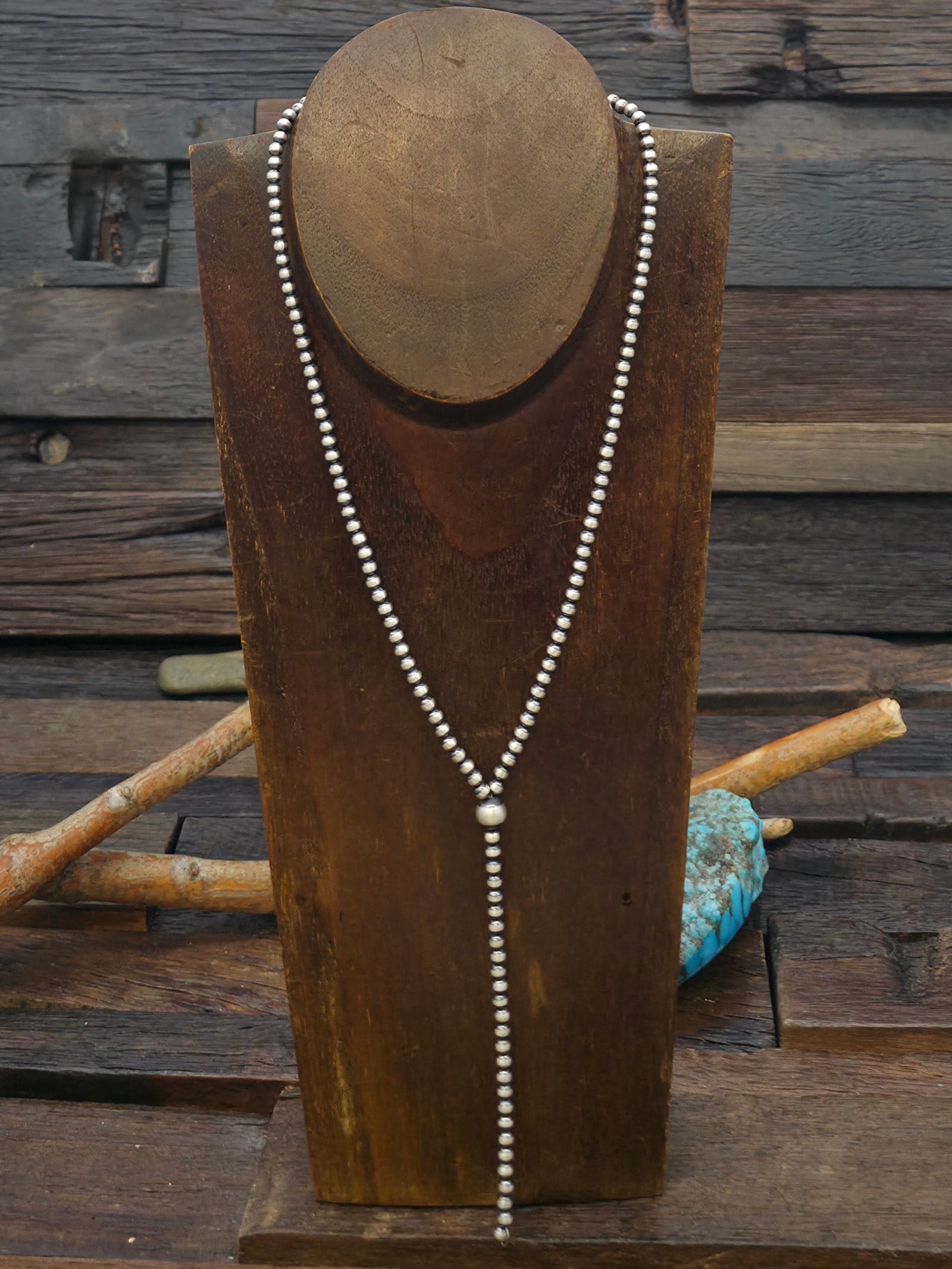 Oxidized Sterling Silver Bead Lariat Necklace - 18 in. Plus 2 in. Extender with 4 in. Drop
