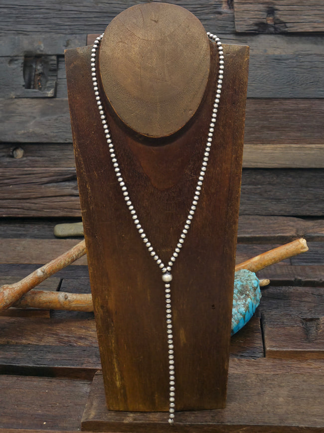 Oxidized Sterling Silver Bead Lariat Necklace - 18 in. Plus 2 in. Extender with 4 in. Drop