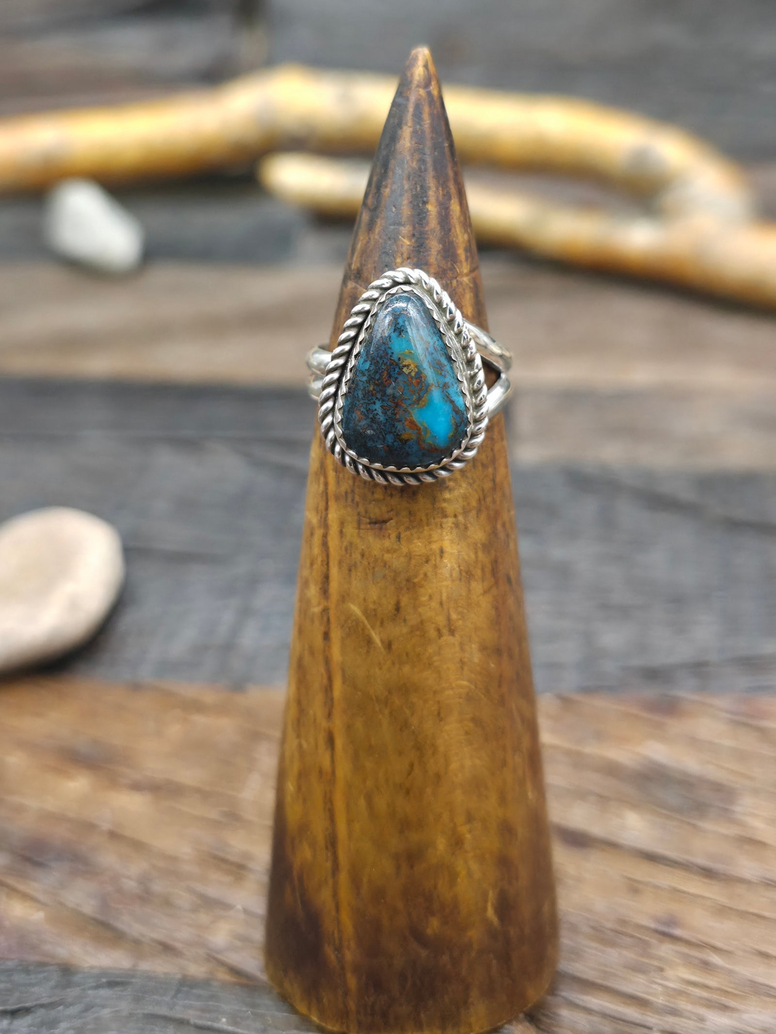 Sterling Silver Blue Turquoise Ring by "E" - Adjustable