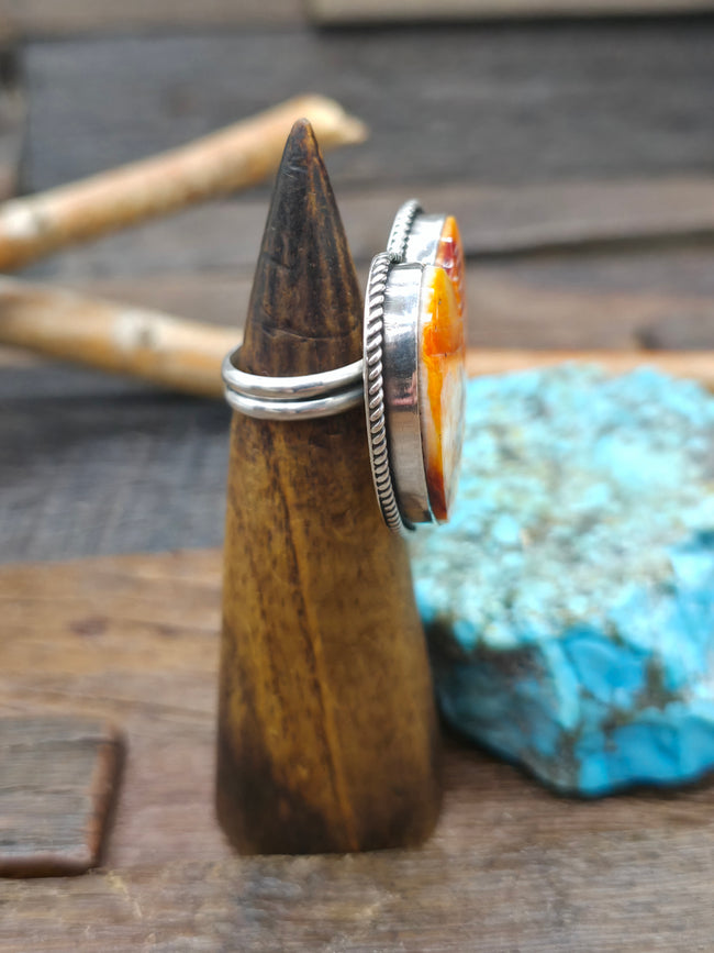 Large Sterling Silver Spiny Oyster Heart Ring by Randall Enditto - Adjustable