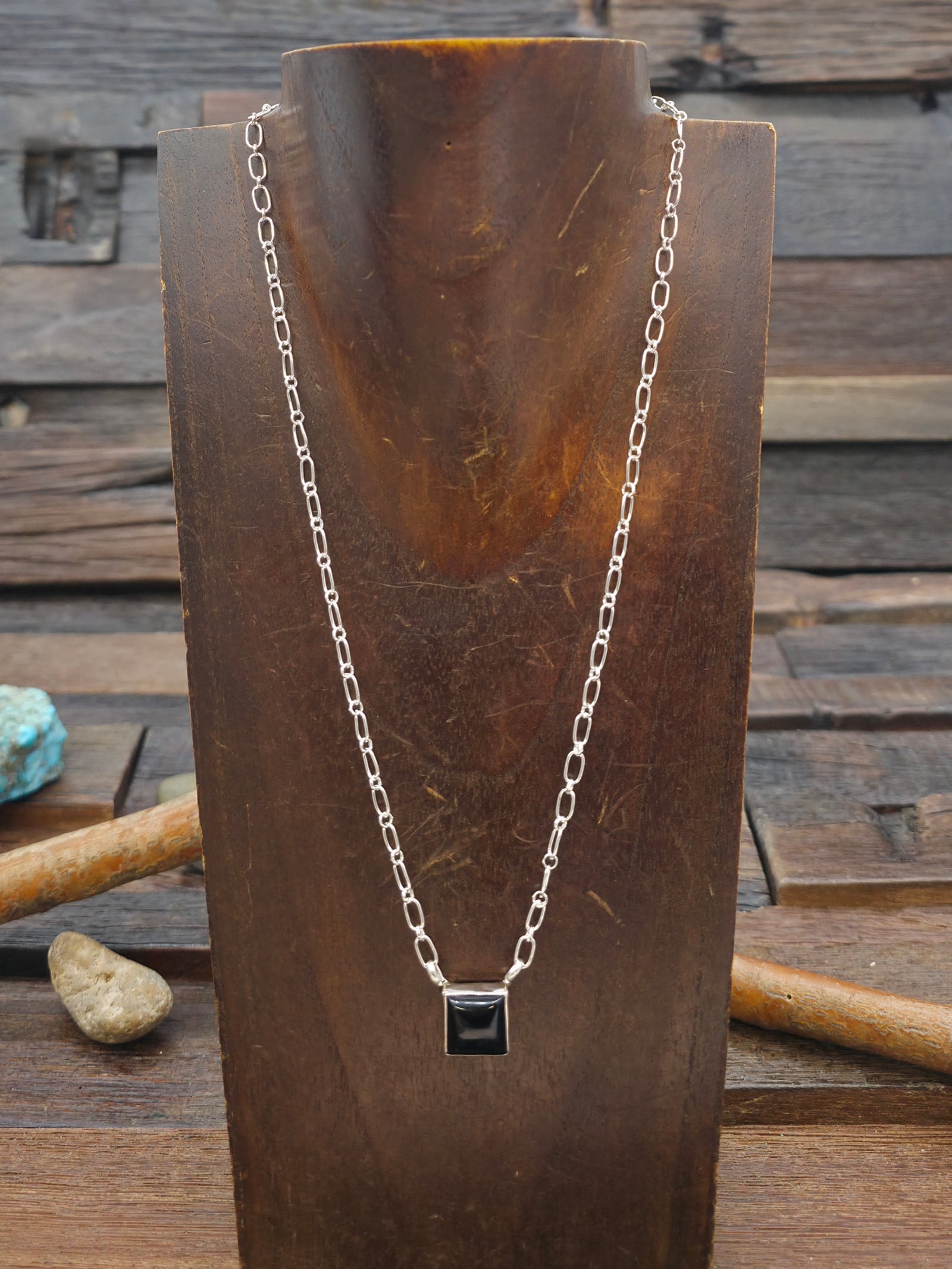 Sterling Silver Onyx Necklace by Angie Platero - 18 in.