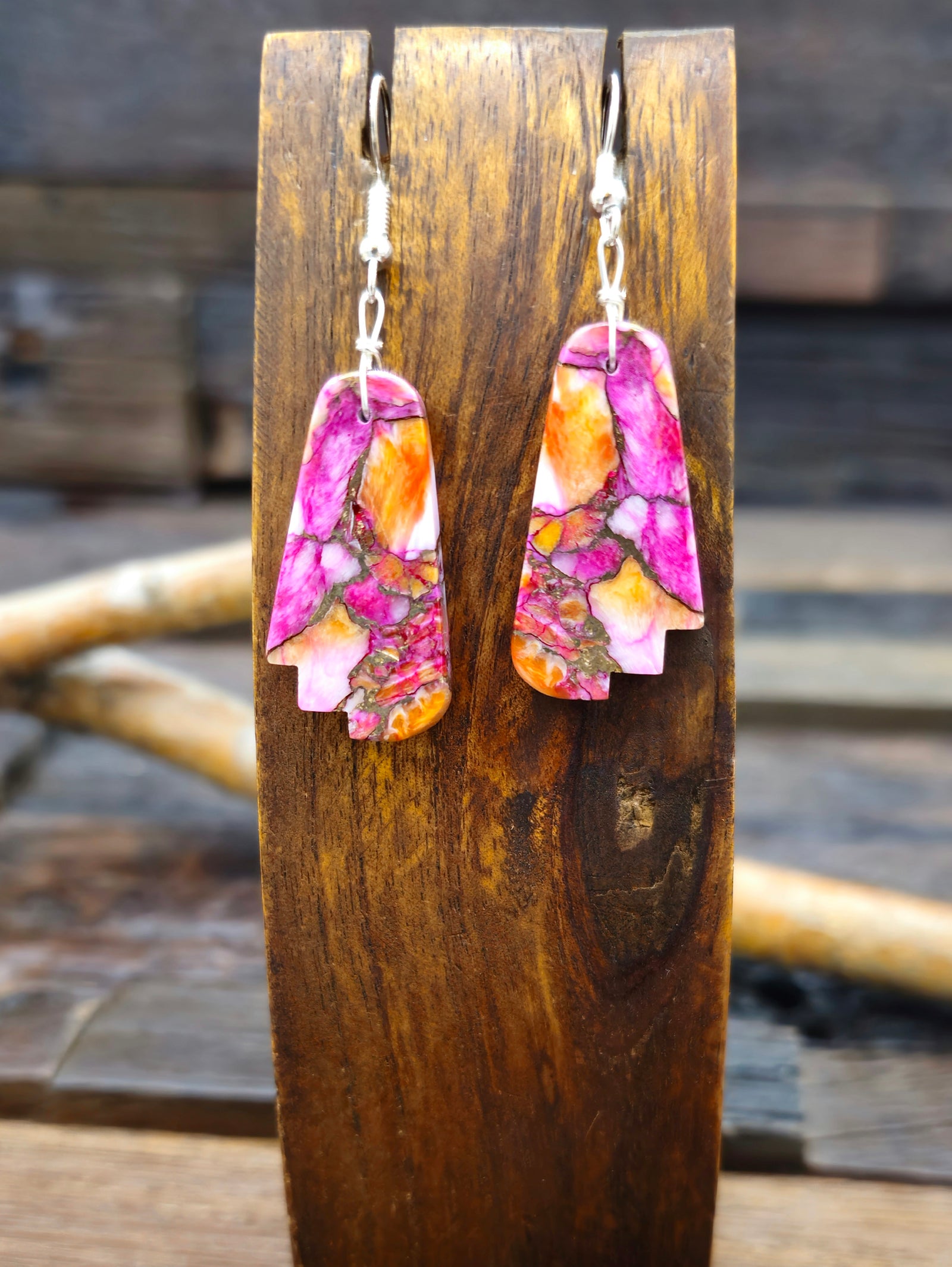 Orange Spiny and Purple Slab Earrings by Robert Coriz