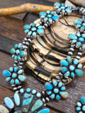Sterling Silver Mixed Turquoise Squash Blossom Necklace and Earring Set by 