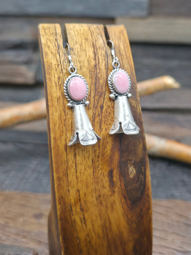 Sterling Silver Pink Conch Squash Blossom Earrings by Sharon McCarthy - 2 in. by 1/2 in.