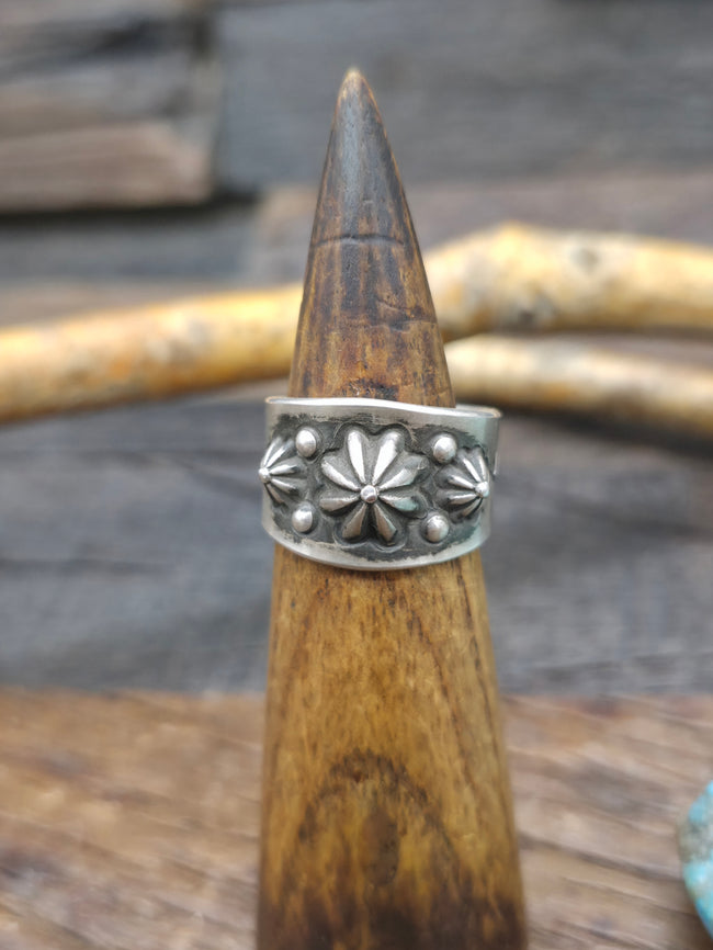 Repousse Stamped Sterling Silver Starshot Ring by "ESS" - Size 10
