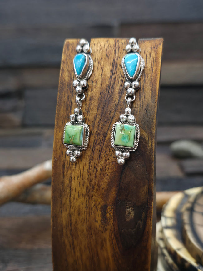 Sonoran Gold and Blue Gem Turquoise Post Earrings by Rosella Paxton