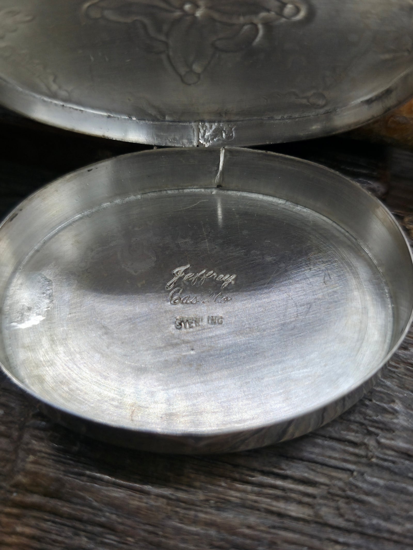 Small Stamped Sterling Silver Oval Pill Case by Jeffrey Castillo