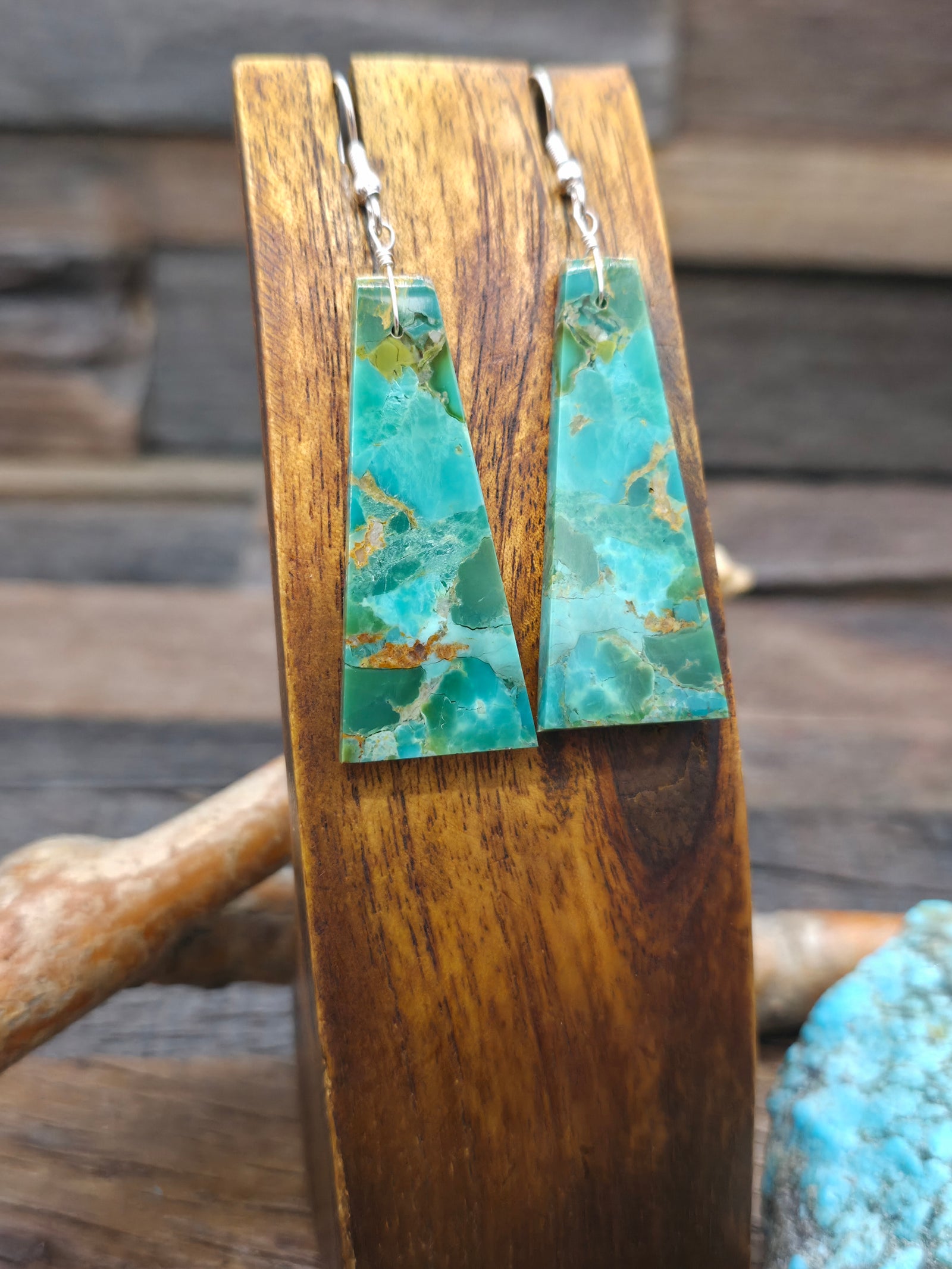 Green Turquoise Slab Earrings by Jameson Pete