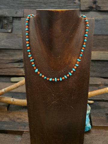 Multi Stone Necklace with Square and Heishi Beads by Pula Calabaza - 19 in. - Stones Vary