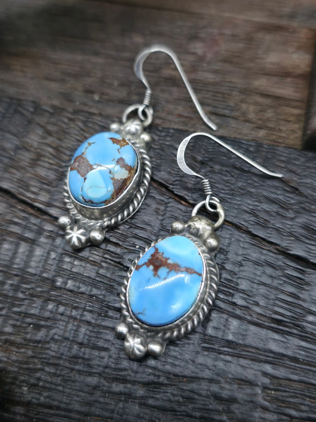 Golden Hill Turquoise Silver Squash Blossom Necklace and Earring Set by Theresa Smith - 22 in.