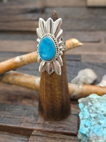 Sterling Silver Sonoran Turquoise Ring by Walter Vandever - Size 8