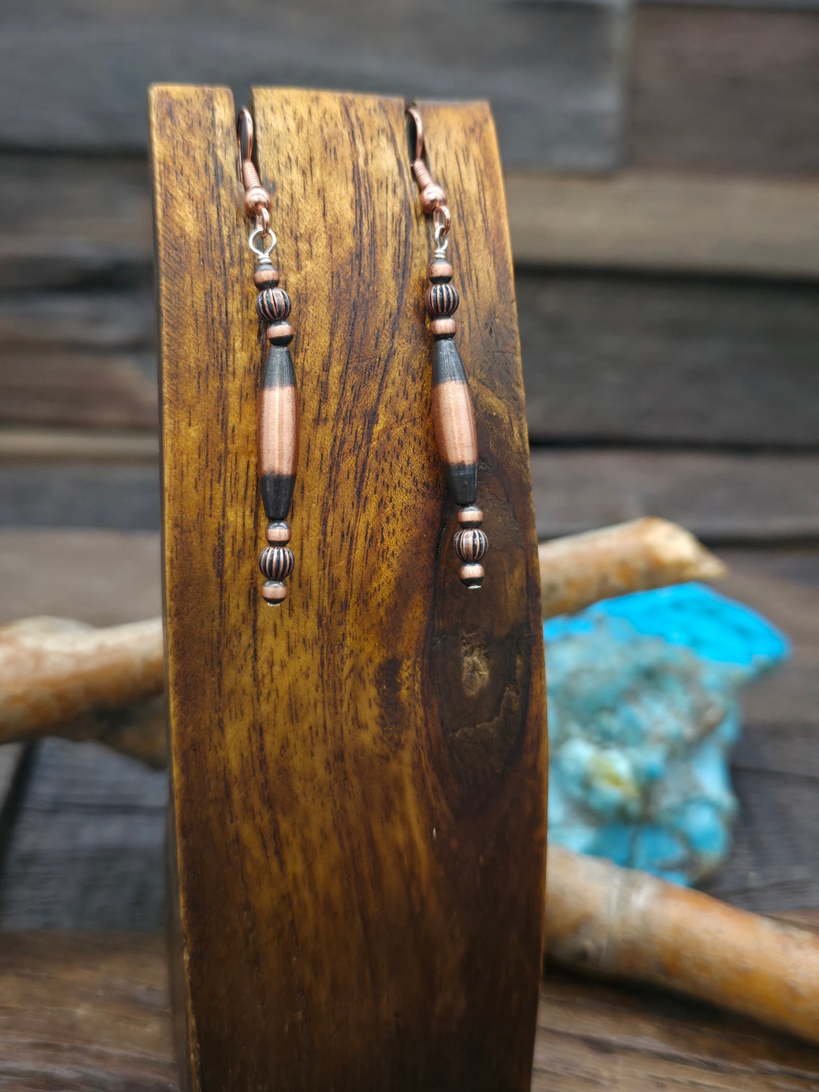 Copper Long Bead Dangle Earrings