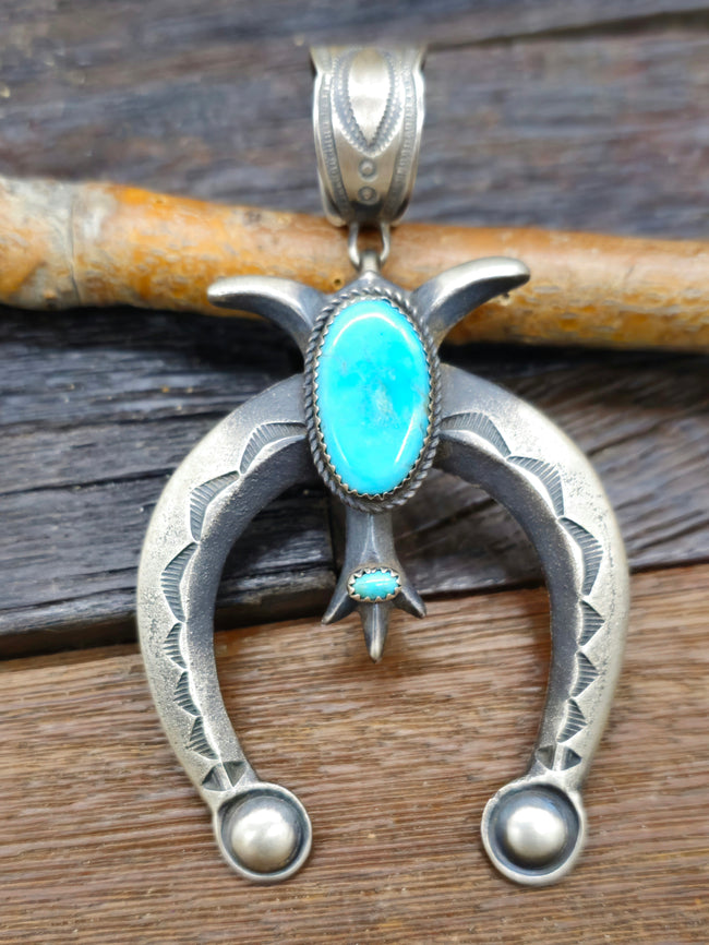 Sterling Sliver Turquoise Naja Pendant by Valene Cayatineto