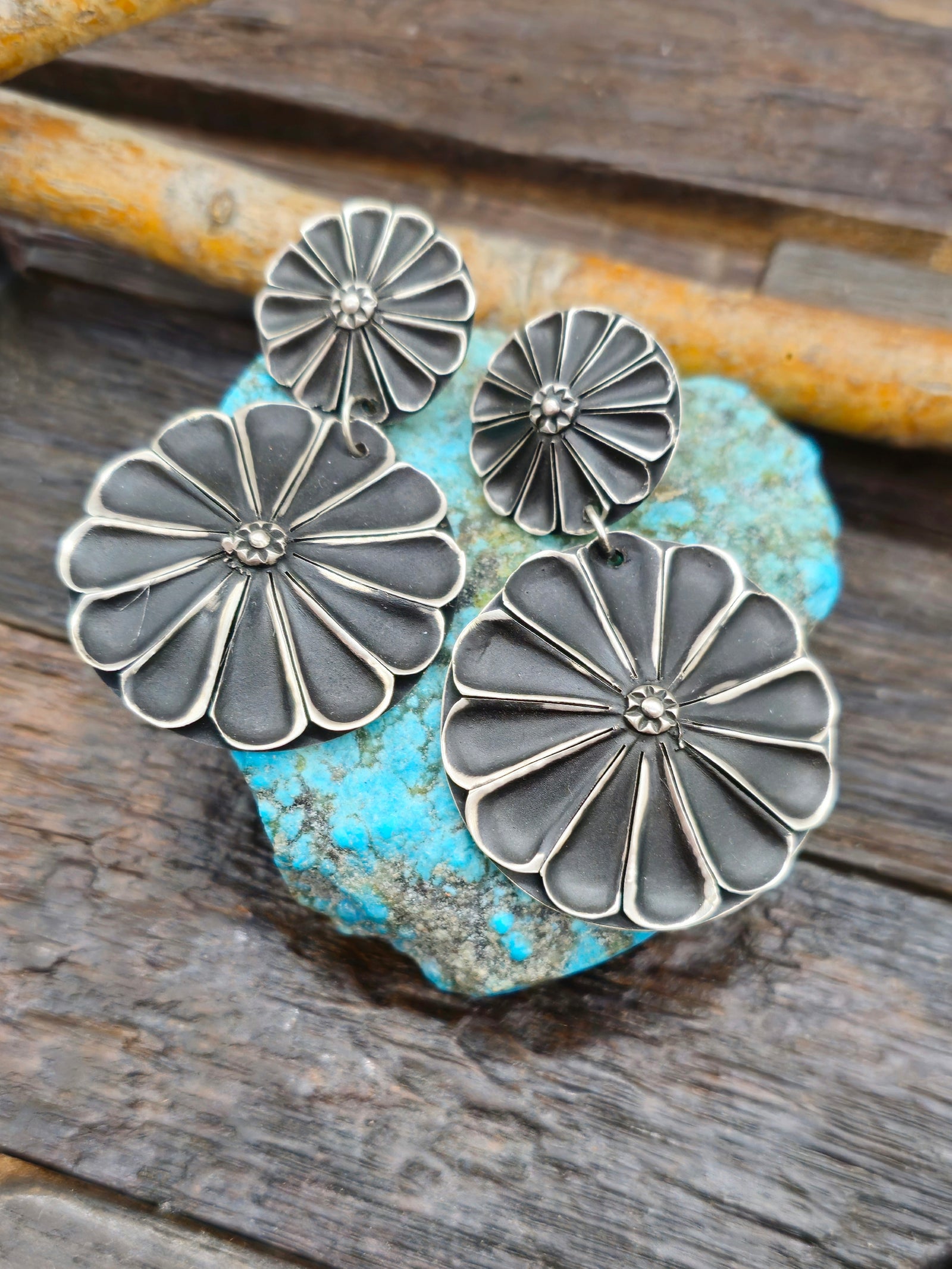 Oxidized Sterling Silver Post Earrings by Leander Tahe