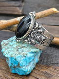 Stamped Sterling Silver Onyx Cuff Bracelet by Derrick Gordon - 6 1/4 in. with Gap