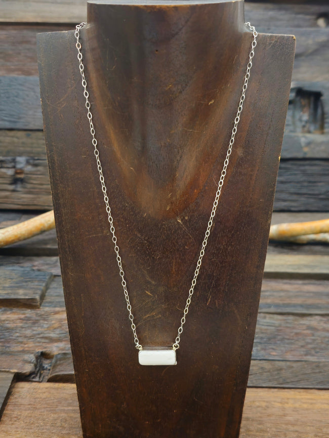 Sterling Silver and White Buffalo Bar Necklace - 18 in