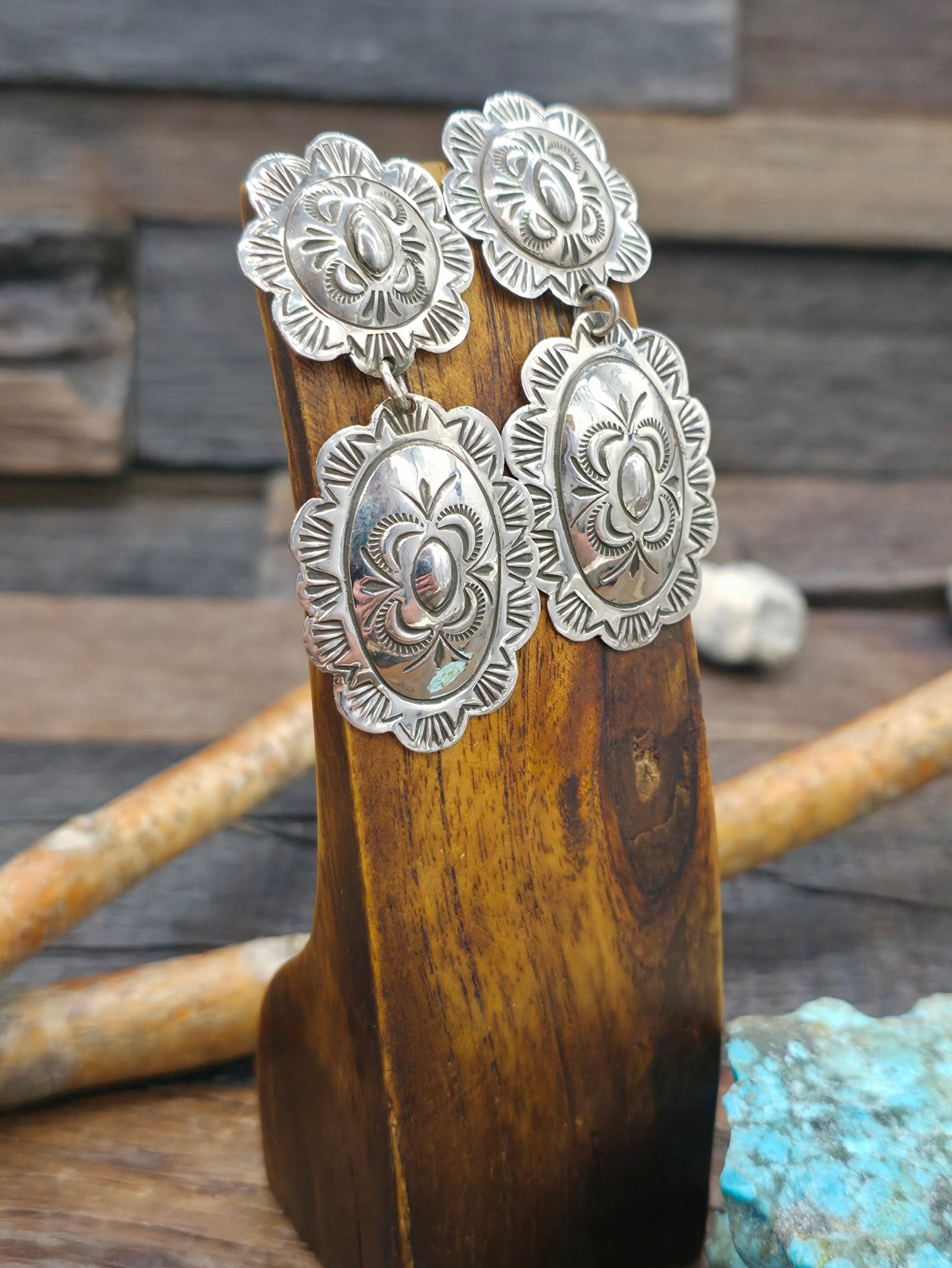 High Shine Stamped Sterling Silver Post Dangle Earrings - 2 1/2 in. by 1 1/4 in.