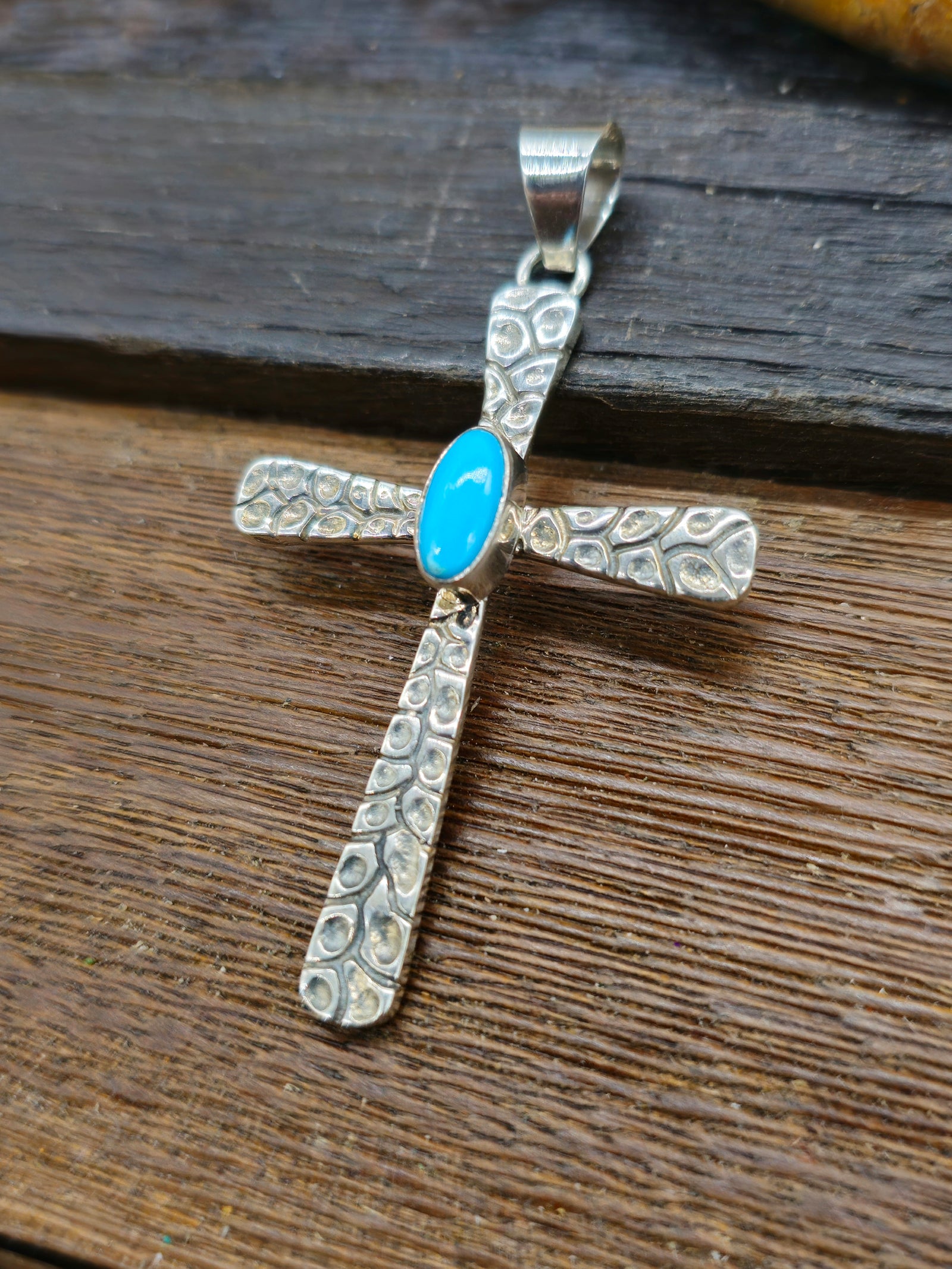 Sterling Silver Sleeping Beauty Turquoise Cross Pendant