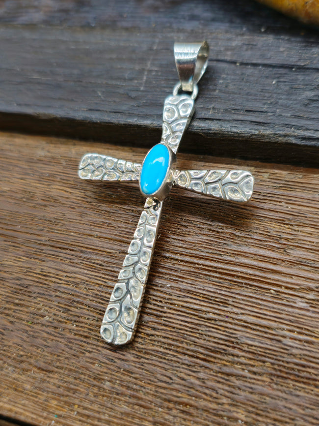 Sterling Silver Sleeping Beauty Turquoise Cross Pendant