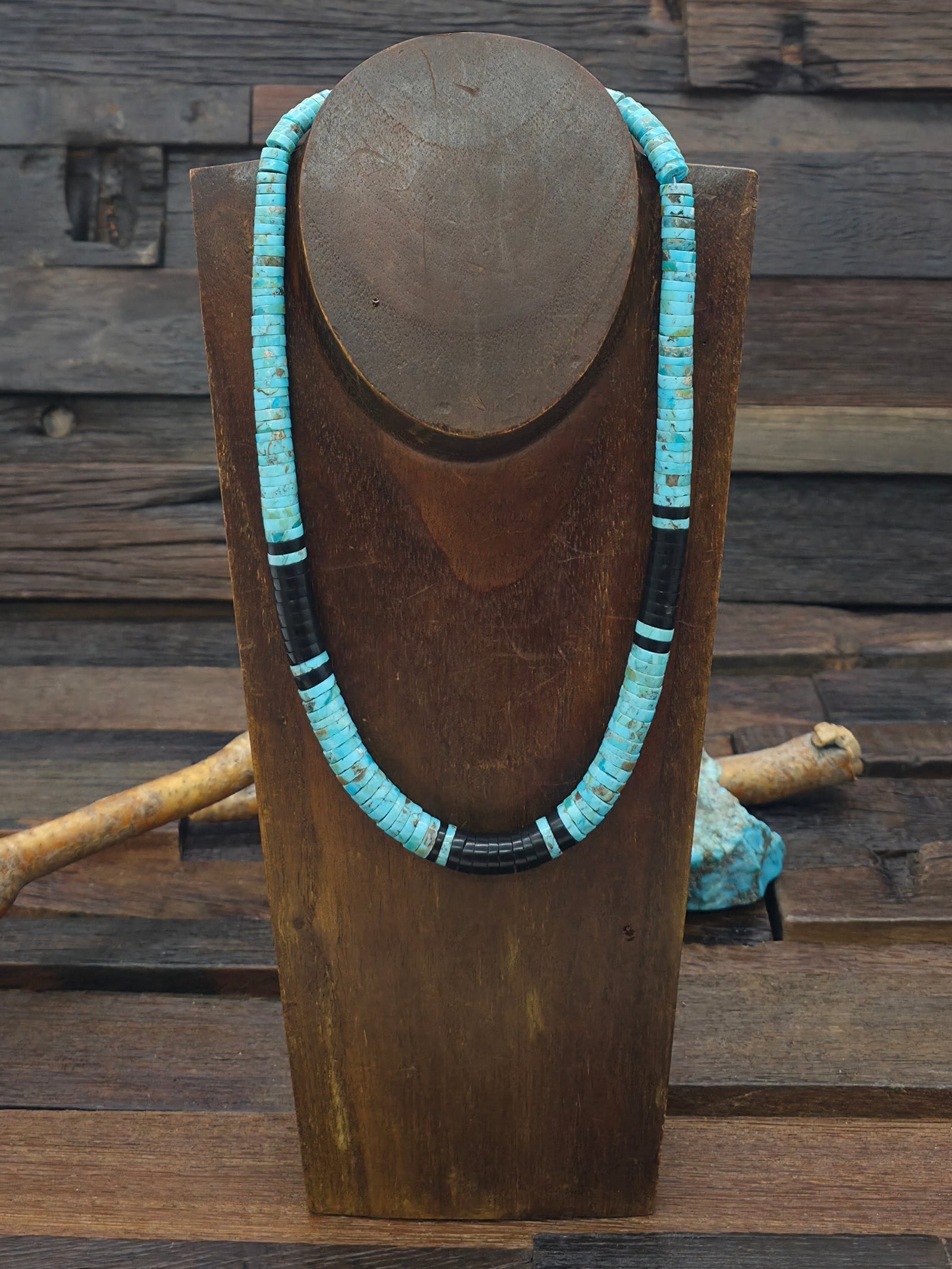 Vintage/Estate Graduated Jet and Turquoise Necklace - 20 in.